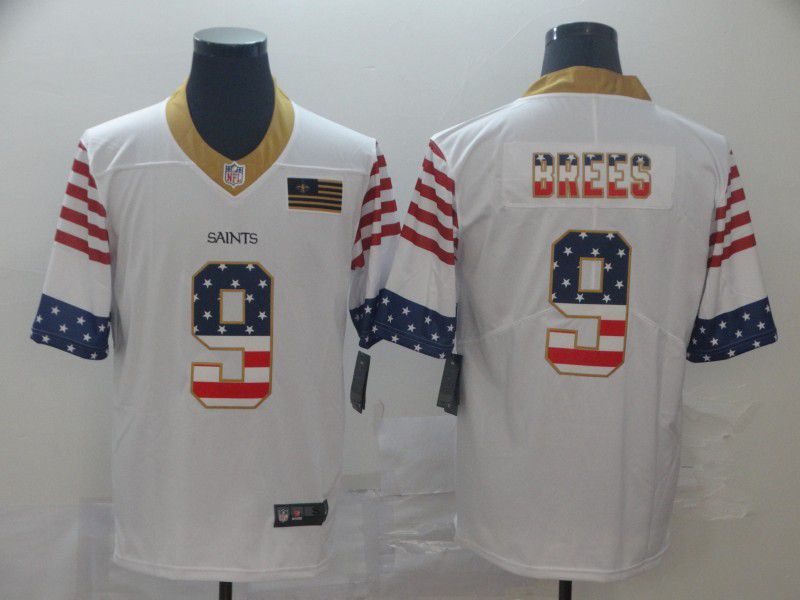 Men New Orleans Saints #9 Brees White Retro USA Flag Nike NFL Jerseys->green bay packers->NFL Jersey